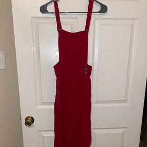 Gypsies & Moondust red crop overalls